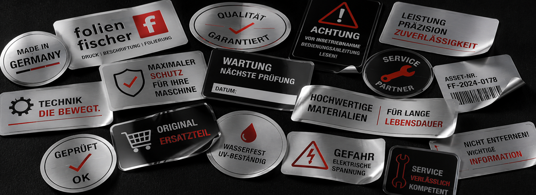 Silber metallic Maschinenaufkleber und Industrieaufkleber von Folien Fischer aus Hamburg Bergedorf für Maschinenbau und technische Anlagen