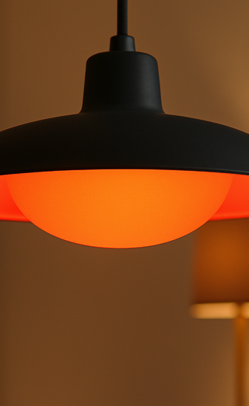 Lampe mit orangefarbener LED Warmlichtfolie für gemütliche Beleuchtung