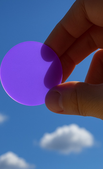 Lila LED Filterfolie vor blauem Himmel für kreative Lichtanwendungen